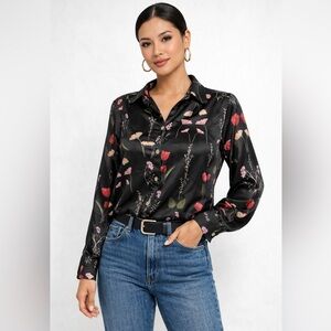 Floral Black Satin Blouse